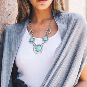 Tri-Link Turquoise and Silver Statement Necklace